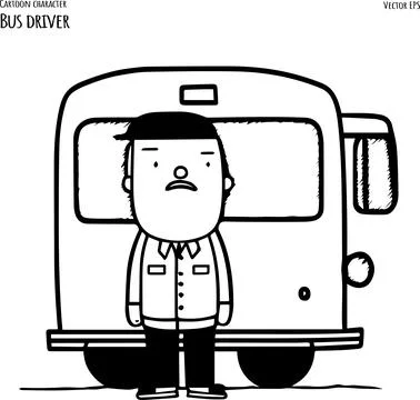 Drawing of a Bus with a Driver - Cartoon Illustration Isolated on White Stock Illustration