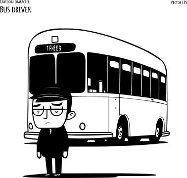 Drawing of a Bus with a Driver - Cartoon Illustration Isolated on White Stock Illustration