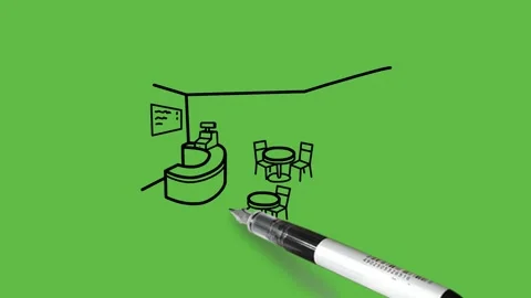 Drawing a cafe hall with sitting plan with blue and yellow colour combination Vidéo 152380316