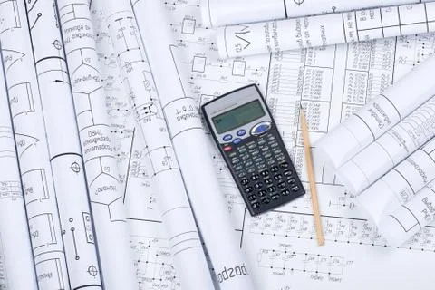 Drawing &amp; calculator Stock Photos