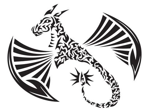 Drawing of a calmly sitting dragon Stock Illustration