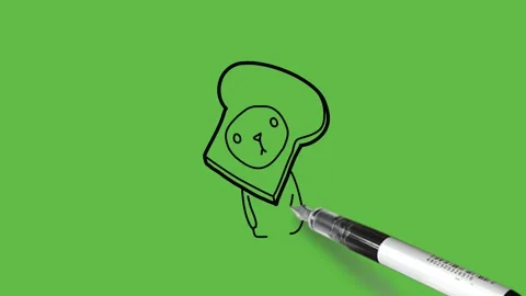 Drawing a cat in black, brown, grey, pink and white colour combination on green Vidéo 155365284