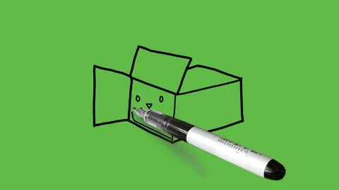Drawing a  cat in brown box in black, grey and white colour combination Vidéo 155365351