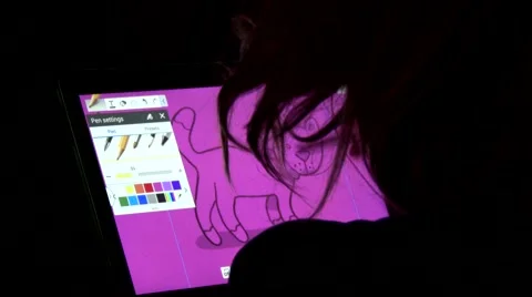 Drawing a cat with a tablet - digital painting. Stock Footage 48709778