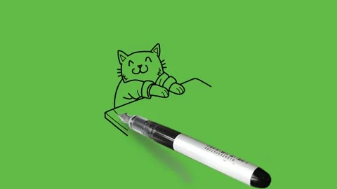 Drawing a cat, which  is playing with harmonium in black, brown, grey and blue Vidéo 155365397