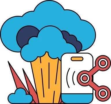 A drawing of a cell phone and a pair of scissors with a cloud in the backgrou 库存插图