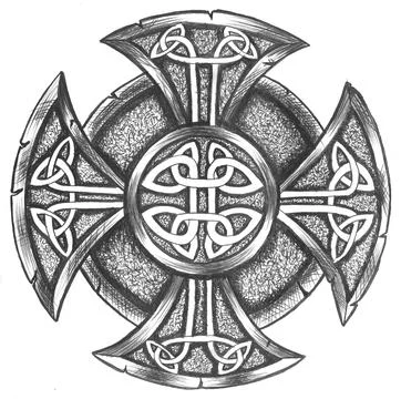 Drawing of a Celtic Knot Cross on a white background Stock Illustration