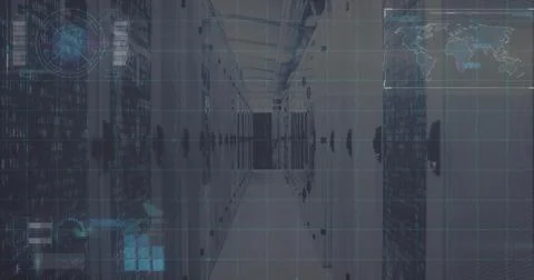 Drawing central server racks and aisle toward vanishing point in data center  Stock Illustration