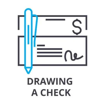 Drawing a check thin line icon, sign, symbol, illustation, linear concept Stock Illustration