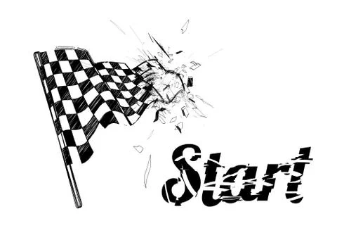 Drawing checkered flag in the dynamic style Stock Illustration