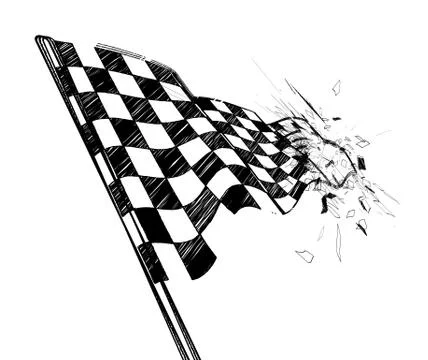 Drawing checkered flag with tire track Stock Illustration