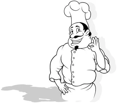Drawing of a Chef in a White Uniform Stock Illustration