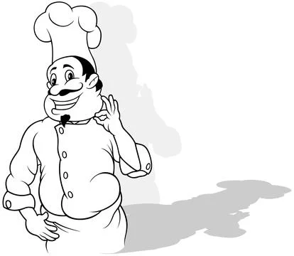 Drawing of a Chef in a White Uniform Stock Illustration