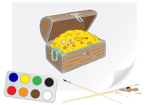 Drawing chest of treasures Stock Illustration