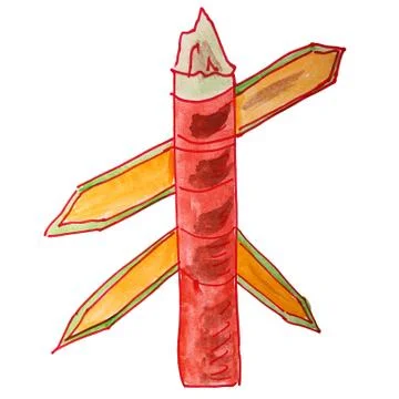 Drawing children watercolor pointer road cartoon on a white back Stock Illustration