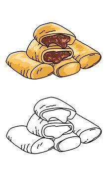 A drawing of a Chocolate roll cake coloring page  Stock Illustration