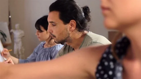 Drawing class for adults close-up Stock Footage 71534493