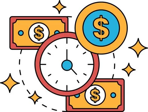 A drawing of a clock with the hands on the numbers 3 and 9 Stock Illustration