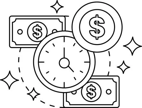A drawing of a clock with the hands on the numbers 3 and 9 Stock Illustration