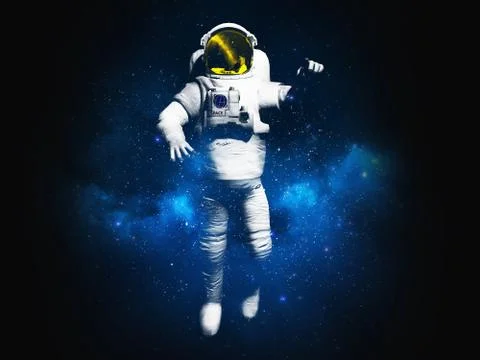 Drawing on clothes Astronaut posing on black background 3d render image 스톡 일러스트