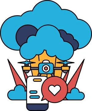 A drawing of a cloud with a camera and a heart Stock Illustration