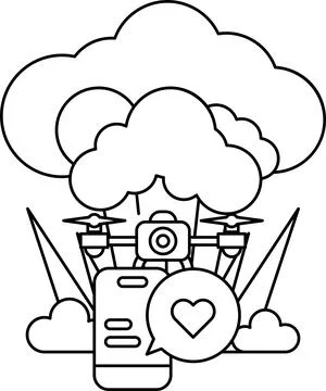 A drawing of a cloud with a camera and a heart Stock Illustration