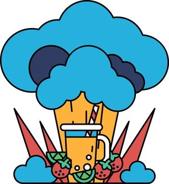 A drawing of a cloud with a cup of ice cream and a straw in it Stock Illustration