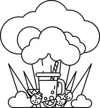 A drawing of a cloud with a cup of ice cream and a straw in it Stock Illustration