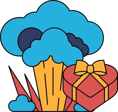A drawing of a cloud with a heart and a box with a bow on it イラスト素材