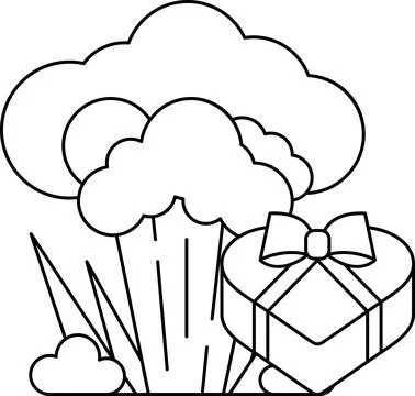 A drawing of a cloud with a heart and a box with a bow on it Stock Illustration
