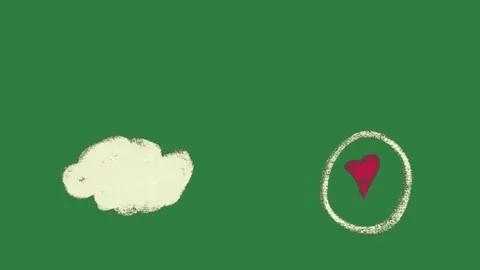 Drawing of cloud rainbow red heart in the middle flower pink Stock Footage 335978771