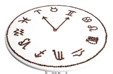 Drawing of coffee beans on a table isolated on a white backgroun Stock Photos