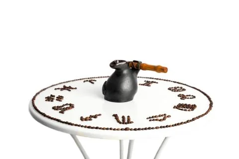 Drawing of coffee beans on a table isolated on a white backgroun Stock Photos