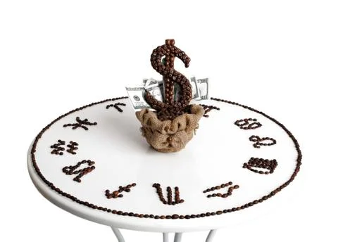 Drawing of coffee beans on a table isolated on a white backgroun Stock Photos