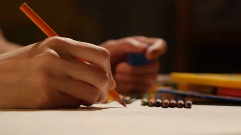 Drawing by color pencils Stock Footage 35790221