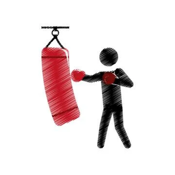 Drawing colored silhouette boxer trainer punching bag Stock Illustration