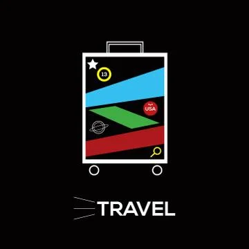 Drawing of colored suitcases on black background. Ideal for travelers. Stock Illustration