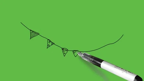 Drawing colourful decorative triangular shape banner in pink, yellow,blue,orange Vidéo 157615609