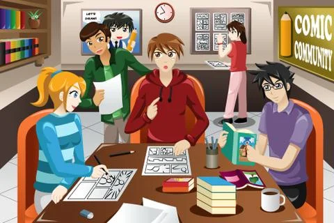 Drawing comic community Stock Illustration