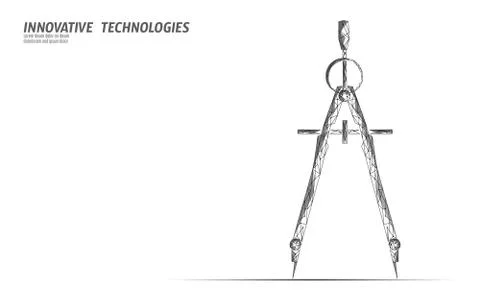 Drawing compass 3D low poly symbol. Creative idea aiming strategy solution Stock Illustration