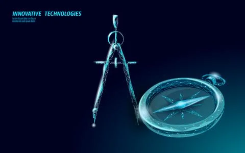 Drawing compass 3D low poly symbol. Creative idea aiming strategy solution Stock Illustration