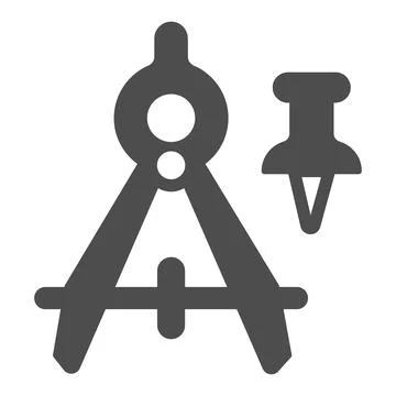 Drawing compass and push pin solid icon, office supplies concept, drafting tool Stock Illustration