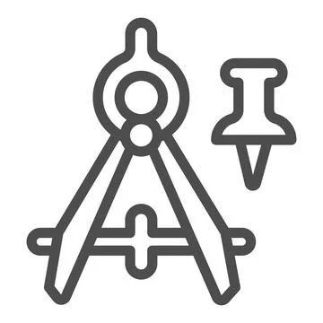 Drawing compass and push pin line icon, office supplies concept, drafting tool Stock Illustration