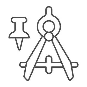 Drawing compass and push pin thin line icon, office supplies concept, drafting Stock Illustration