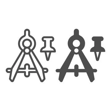 Drawing compass and push pin line and solid icon, office supplies concept Stock Illustration