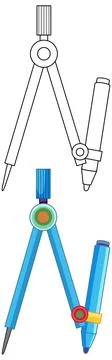 Drawing Compass with Pen Vector Illustration in Color and Outline Stockillustratie