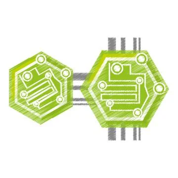Drawing computer circuit hexagon electronic component Stockillustratie