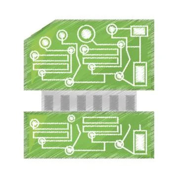 Drawing computer hardware processor card Illustrazione stock