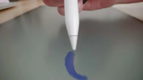 Drawing on Computer iPad Tablet With Stylus Pen, Creative Macro Dolly Shot Stock Footage 153717069