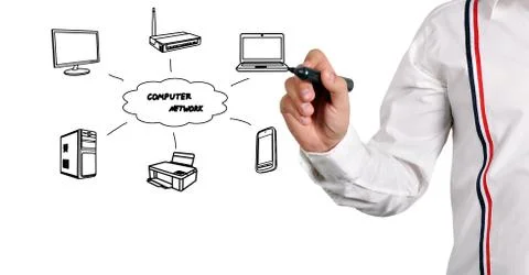 Drawing computer network Stock Photos